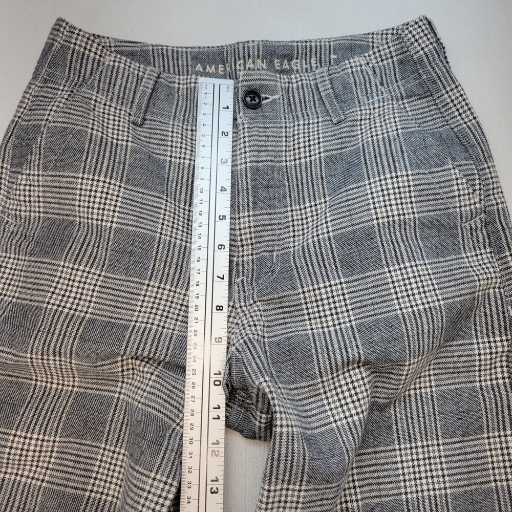 American Eagle Wide Leg Pants Womens 4 Gray Plaid Super High Rise Baggy Trousers - Picture 8 of 12